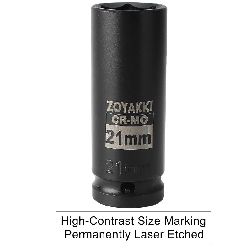 ZOYAKKI 1/2 "" Drive x 21 mm Deep 6 PT Impact Socket  CR-MO  1/2-inch Drive 6 Point Axle Nut Socket for Easy Removal of Axle Shaft Nuts (21MM) - Image 5